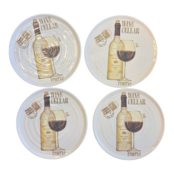 Set Of 4 Ceramica Cuore Wine Cellar Design Plates 7" Vintage Italian Style - Picture 3 of 6